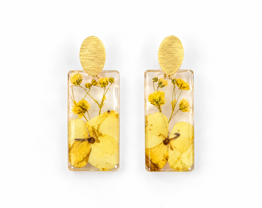 Pressed Golden Flower Earring