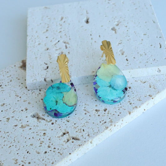 Pressed Blue Flower Earring