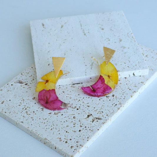 Pressed Flowers Moon Earring