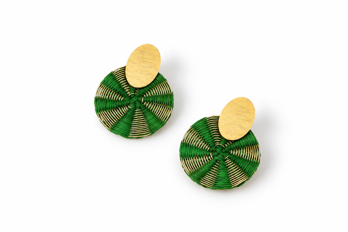 Wire Stripes Iraca Palm Earrings