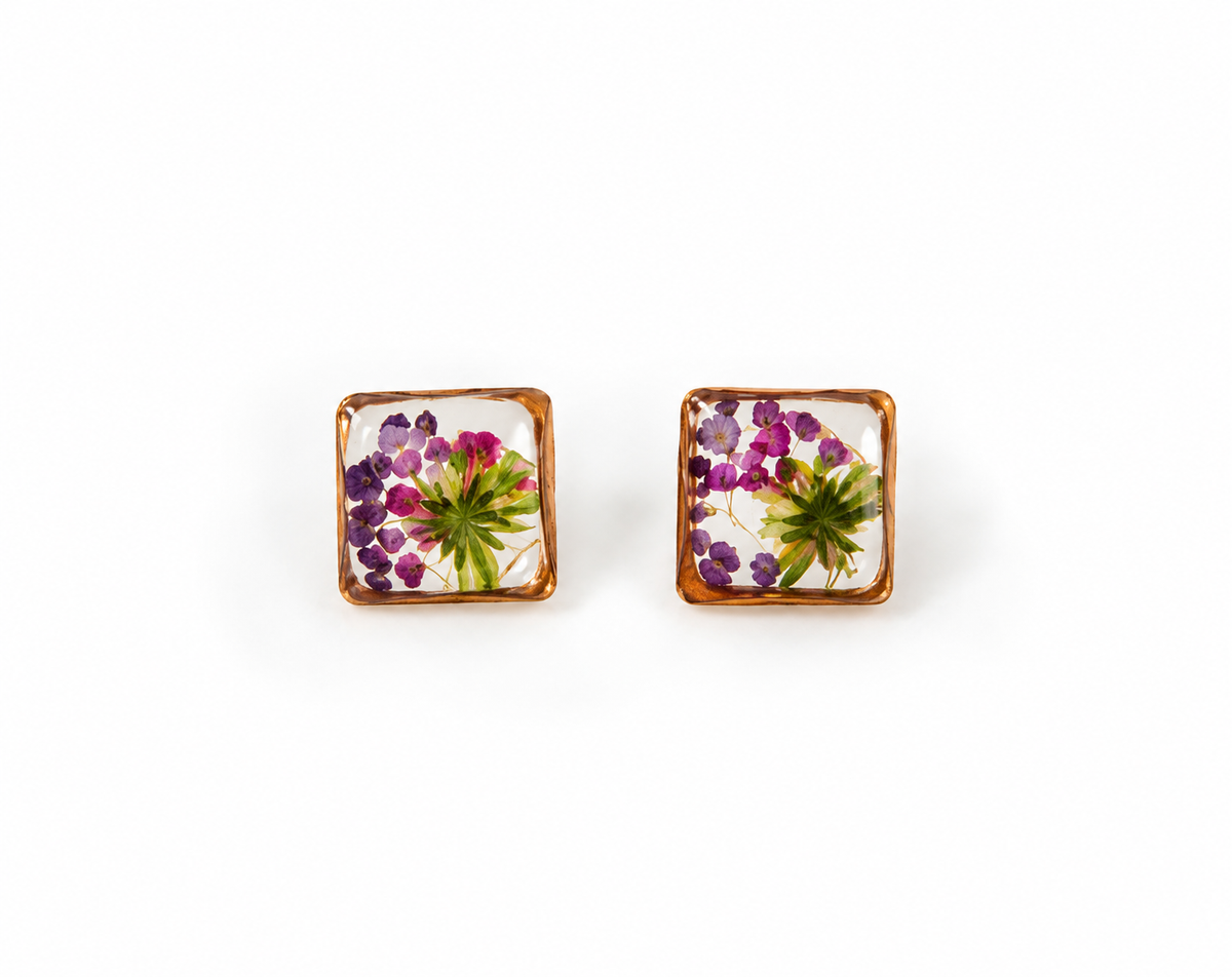 Small Designed Pressed Flowers Earrings