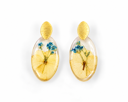 Pressed Ivory & Blue Flower Earring