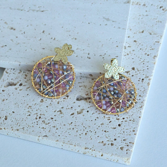 Flower Wire Wrap Bead Earrings