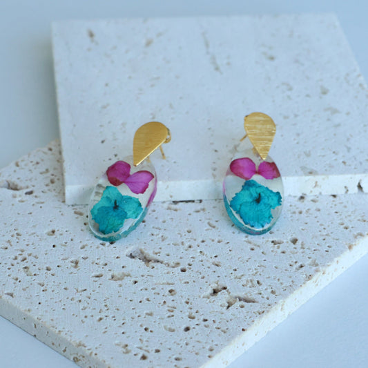 Pressed Pink/Blue Flower Earring