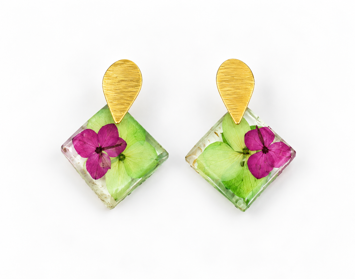 Pressed Pink Flower Earring