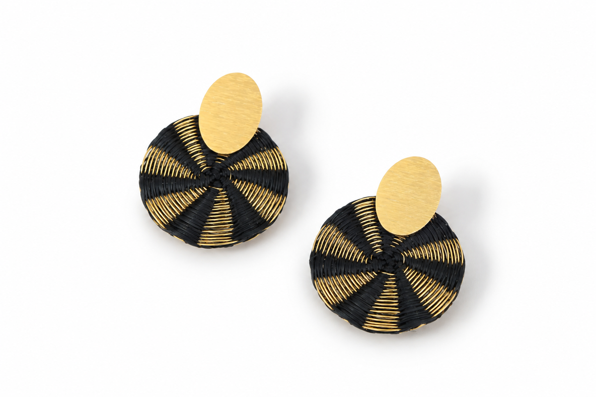 Wire Stripes Iraca Palm Earrings