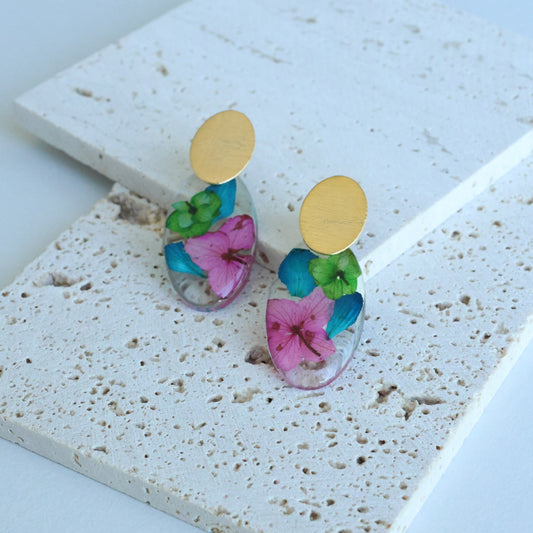 Pressed Blue/Purple/Green Flower Earring