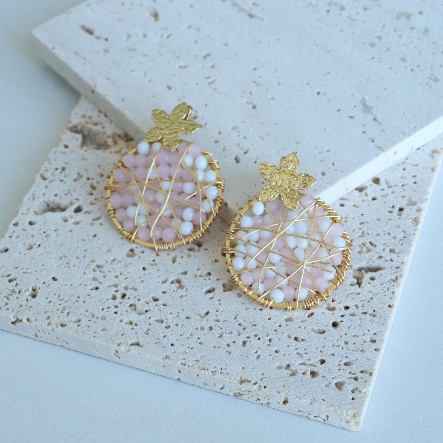 Flower Wire Wrap Bead Earrings