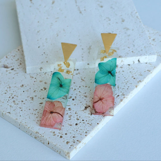 Pressed Pink/Blue Flower Earring