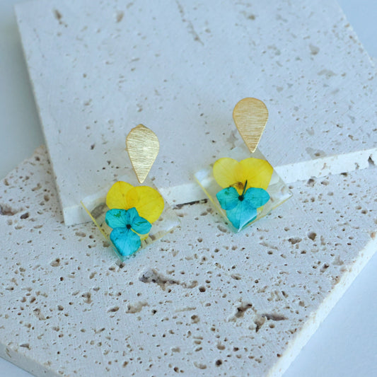 Pressed Blue/Yellow Flower Earring