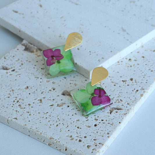 Pressed Pink Flower Earring