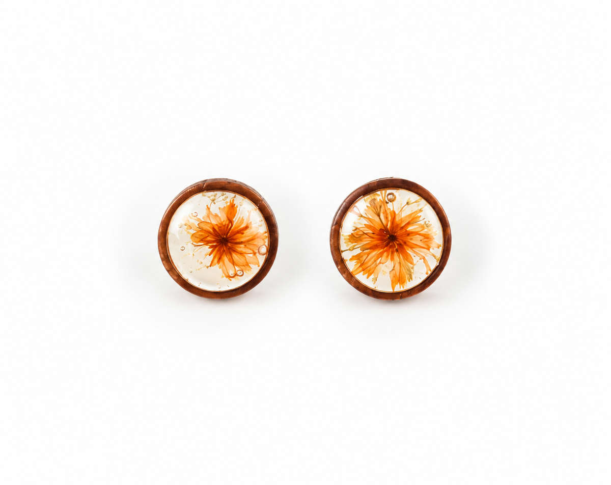 Small Designed Pressed Flowers Earrings