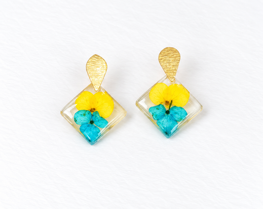 Pressed Blue/Yellow Flower Earring