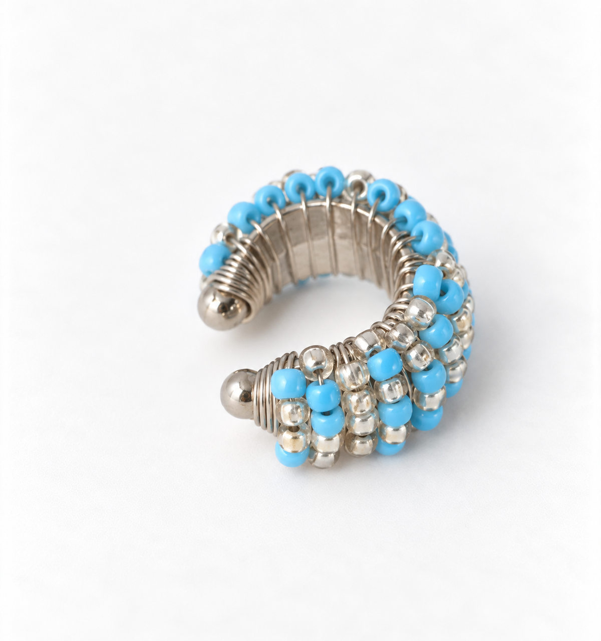 Chunky Beaded Silver Ear cuff