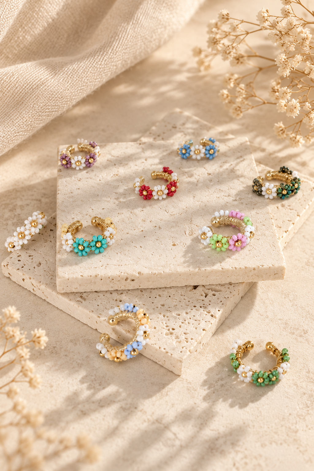 Flower Beaded Ear Cuff