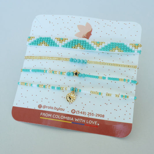 Tiffany Blue Beaded Bracelet Set