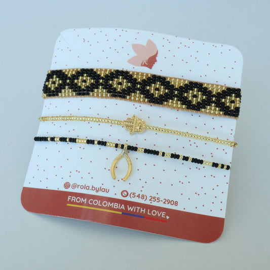 Black Diamond Beaded Bracelet Set