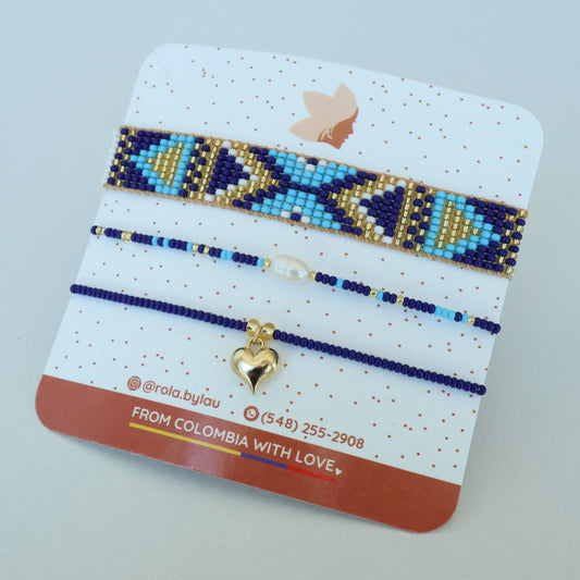 Night Blue Beaded Bracelet Set