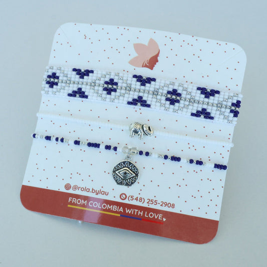 Blue Diamond Beaded Bracelet Set