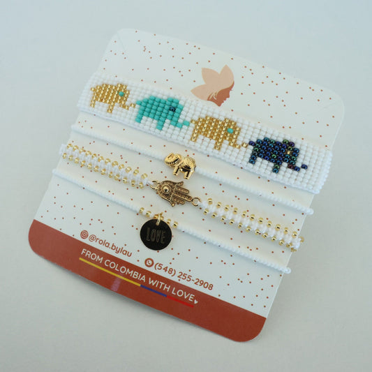 Elephant Family Beaded Bracelet Set