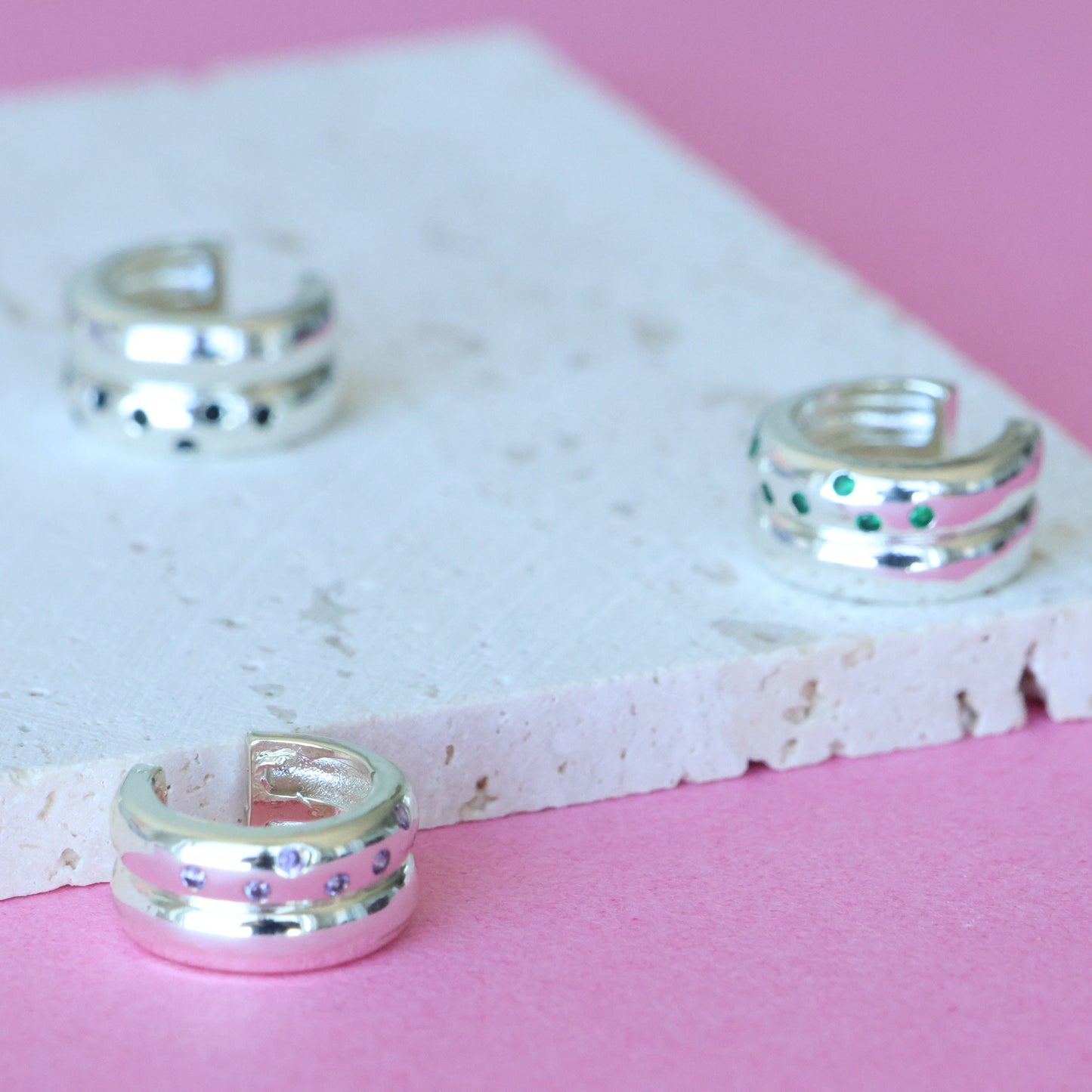 Embedded Color Silver Ear cuff