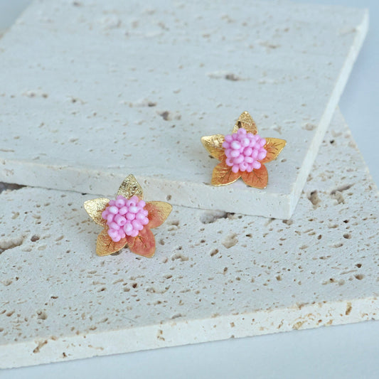 Gold Beaded Mini Flower Earrings