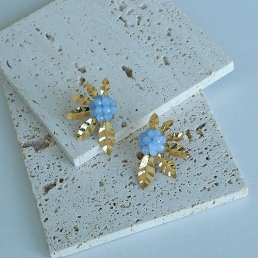 Gold Beaded Half Flower Earrings