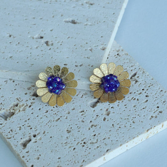 Gold Beaded Flower Earrings